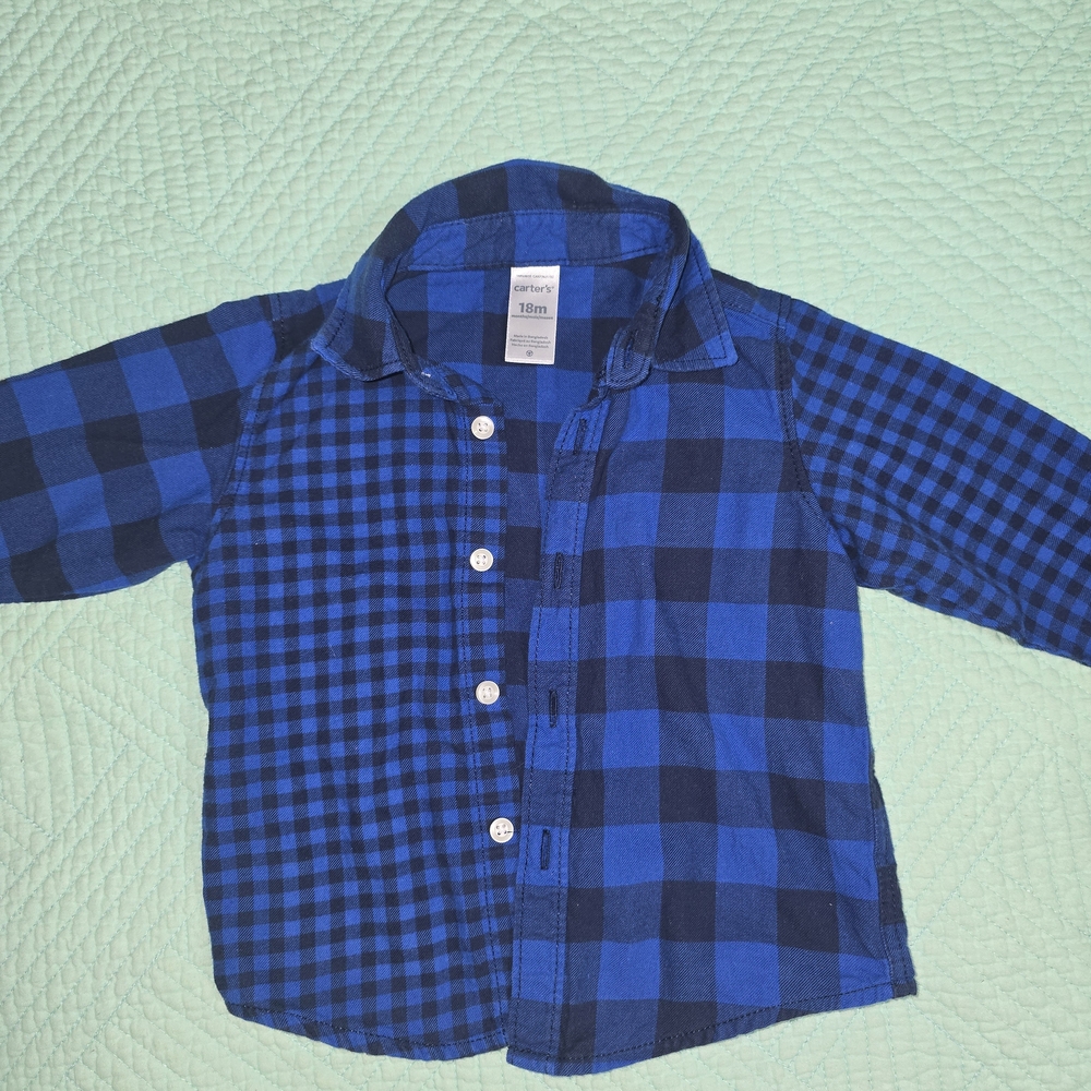Carter's Blue and Black Plaid Button-Down Shirt